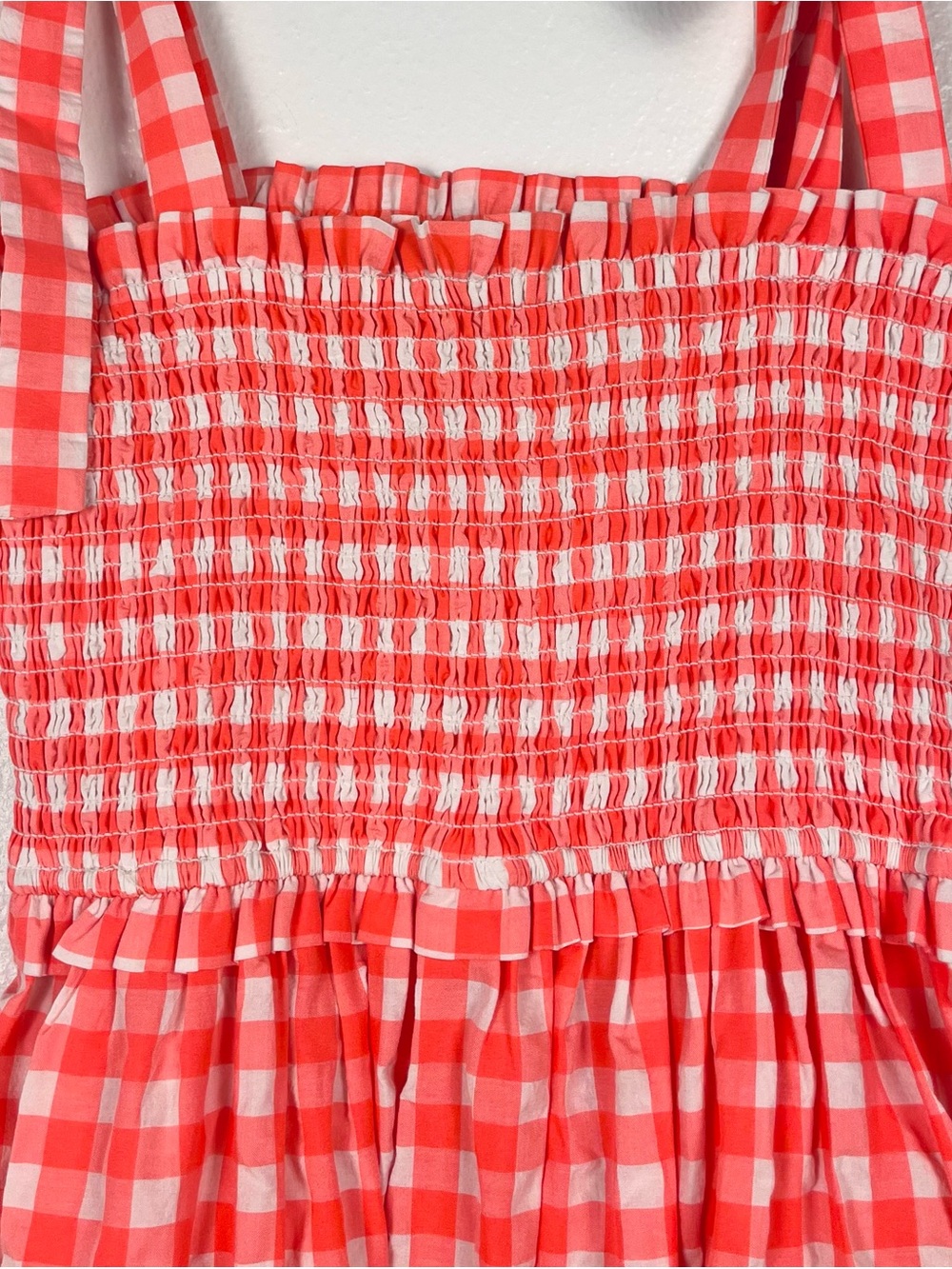 Tuckernuck Pomander Small Neon Pink Gingham Tiered Smocked Nellie Midi Dress - Picture 4 of 7